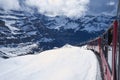 Travelling on the Jungfraujoch railway up to Jungfraujoch, The Top of Europe. Royalty Free Stock Photo