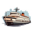 Travelling by large tourist boat. Boat transportation of travellers. Holidays and leisure at sea. Cartoon vector illustration.