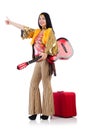 Travelling musician with suitcase Royalty Free Stock Photo