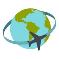 Travelling by plane around the world icon isolated