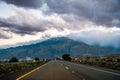 Travelling at sunset towards Mt San Jacinto, Coachella Valley, California