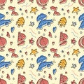 Travelling symbols colored seamless pattern