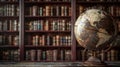 Travelling to the Past: Vintage Globe and Bookshelf Royalty Free Stock Photo