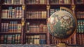 Travelling to the Past: Vintage Globe and Bookshelf Royalty Free Stock Photo