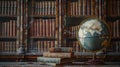 Travelling to the Past: Vintage Globe and Bookshelf Royalty Free Stock Photo