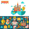 Travelling to Russia. Flat illustration. Set of clipart on the Russian theme