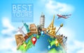 Vector Travelling and tourism poster design 3d