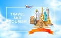 Vector Travelling and tourism poster design 3d