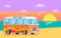 Travelling Trailer Van at Coastline on Background Royalty Free Stock Photo