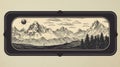 Travelog Themed Rectangular Label With Mountain Silhouette On World Map