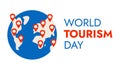 Travels on Earth. Holiday World Tourist Day. Location on the planet. Directions for travel. Flight routes. Red Pins