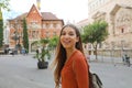 Travels in Spain. Young tourist woman visits the city of Valencia, Spain, Europe