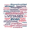 Travels word cloud vector illustration in French language