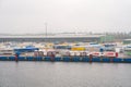 Travemunde, Germany - April 2023. Cargo Sea port Logistics and transportation of Container and cargo car trailers