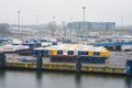 Travemunde, Germany - April 2023. Cargo Sea port Logistics and transportation of Container and cargo car trailers