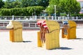 Wicker beach chairs at the beach of TravemÃÂ¼nde Royalty Free Stock Photo