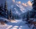 Traversing the Serene Winter Wonderland: A Journey Along a Snow Royalty Free Stock Photo