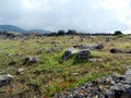 Travertine rocks and old landscape, Pamukkale. Royalty Free Stock Photo