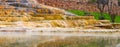 Travertine terraces with hot water of Karahyit Red Springs, Turkey