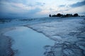 Travertines in Pamukkale at sunset Royalty Free Stock Photo