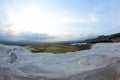 Travertines in Pamukkale at sunset Royalty Free Stock Photo