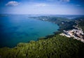 Travis Lake Paradise View Drone Aerial Angle over the Green Texas Hill Country Royalty Free Stock Photo