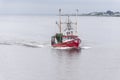 Trawler Double Down crossing New Bedford outer harbor on windless morning