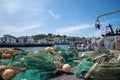 Trawler with fish nets at the port Royalty Free Stock Photo