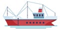 Trawler ship icon. Fishing boat with big net