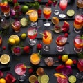 A tray of artisanal cocktails with creative garnishes and vibrant colors1