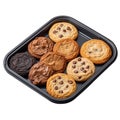Tray of assorted chocolate chip and oatmeal cookies isolated on transparent background Royalty Free Stock Photo