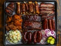 A tray of barbecued meats and vegetables Royalty Free Stock Photo