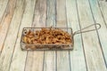 Tray of breaded fried baby squid served