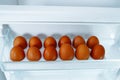 tray brown eggs in refrigerator Royalty Free Stock Photo