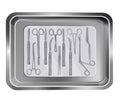 Tray with clamps, tweezers, scalpels and scissors. Royalty Free Stock Photo