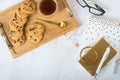 tray with coffee and diary Royalty Free Stock Photo