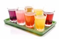 tray of colorful cocktails on white background Royalty Free Stock Photo