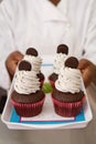 Tray of cookies and cream cupcakes