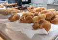 Tray of croissants in a bakery