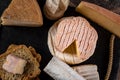 Tray with different French cheeses and bread Royalty Free Stock Photo