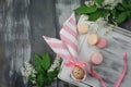 On the tray is an Easter egg decorated with a napkin Royalty Free Stock Photo
