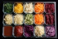 tray of fermented vegetables, ready to be sliced and eaten