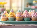 Colorful Easter Cupcakes on Kitchen Counter