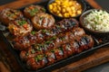 Tray of Meats, Rice, and Corn on a Table Generative AI Royalty Free Stock Photo