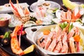 Tray food of crab and seafood on the table Royalty Free Stock Photo