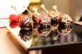 A tray of freshly dipped chocolate covered strawberries Royalty Free Stock Photo