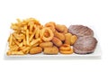 Tray with fried and fattening food Royalty Free Stock Photo