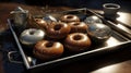 a tray of glazed donuts in a pan