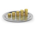 Tray with gold coins Royalty Free Stock Photo