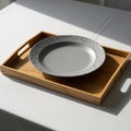 Of the tray has a natural grain pattern complementing the minimalist Royalty Free Stock Photo